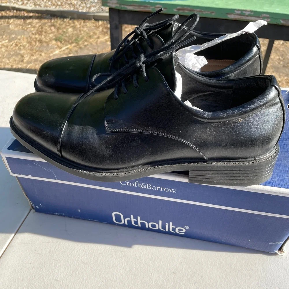 Croft&Barrow Cap Toe Oxford Mens 9.5 Black Formal Ortholite CBAFFLECKBLACK